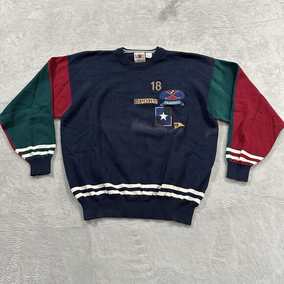 VTG Cotton Traders Sport Sweater‎ Pullover Men Large Navy Blue Colorblock READ - Picture 1 of 7